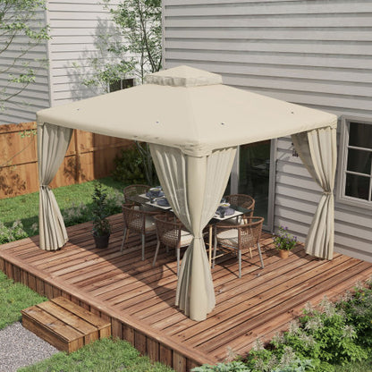 9.6' x 11.6' Patio Gazebo, Outdoor Canopy Shelter with 2-Tier Roof and Netting, Steel Frame for Garden, Lawn, Backyard, and Deck, Cream White