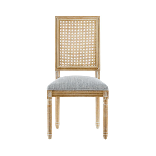 Set of 2 French Country Weathered Cane Back Dining Chairs, Fluted Rubberwood Leg Vintage Accent Chairs