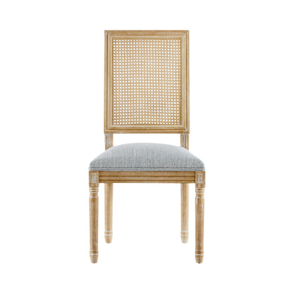 Set of 2 French Country Weathered Cane Back Dining Chairs, Fluted Rubberwood Leg Vintage Accent Chairs