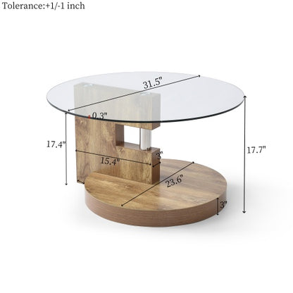 2-Tier Round Coffee Table Glass Top MDF Base Modern Storage Center Table 220lb