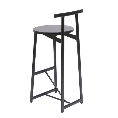 27inch H Barstool Set of 3 Wooden Round Bar Stools with Footrest Modern Kitchen Chairs for Counter (Black & Black)