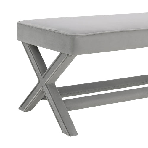 Velvet Ottoman Bench with X-Cross Legs, Upholstered Accent Stool for Bedroom Living Room