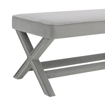 Velvet Ottoman Bench with X-Cross Legs, Upholstered Accent Stool for Bedroom Living Room