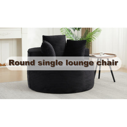 43-Inch Round Corduroy Single Lounge Chair with 3 Pillows, Minimalist Style