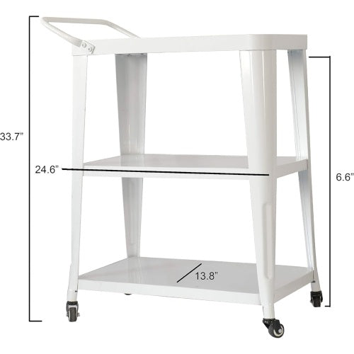 3-Tier Metal Rolling Cart Swivel Rollers Durable Utility Table Wheels with Handle All Metal Frame Easy Mobility Versatile Kitchen Stand Bar Serving Use White 1pc