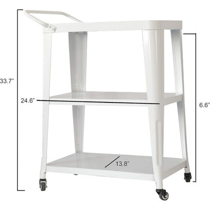 3-Tier Metal Rolling Cart Swivel Rollers Durable Utility Table Wheels with Handle All Metal Frame Easy Mobility Versatile Kitchen Stand Bar Serving Use White 1pc