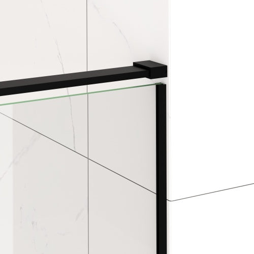 56-60" W x 72" H Semi-Frameless Sliding Shower Door, 5/16"(8mm) Clear SCGG Tempered Glass, Matte Black Finish, Cut Adjustable Width 4"