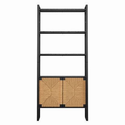 Rattan Storage Bookshelf with Cabinet for Living Room Bedroom
