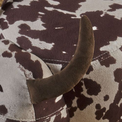Brown & White Cow Shaped Animal Ottoman, Fabric Accent Footstool with Velvet Horns and Birch Wood Legs for Home Decor