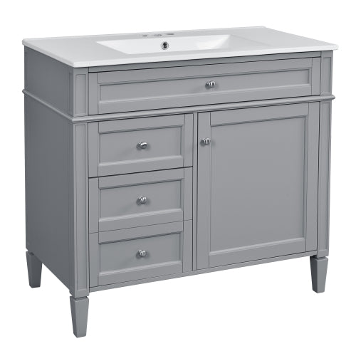 36'' Bathroom Vanity with Top Sink, Modern Bathroom Storage Cabinet with 2 Drawers and a Tip-out Drawer, Single Sink Bathroom Vanity