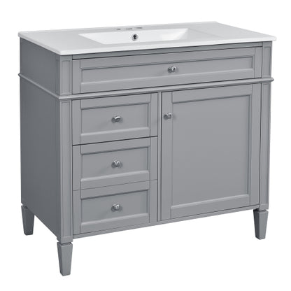 36'' Bathroom Vanity with Top Sink, Modern Bathroom Storage Cabinet with 2 Drawers and a Tip-out Drawer, Single Sink Bathroom Vanity