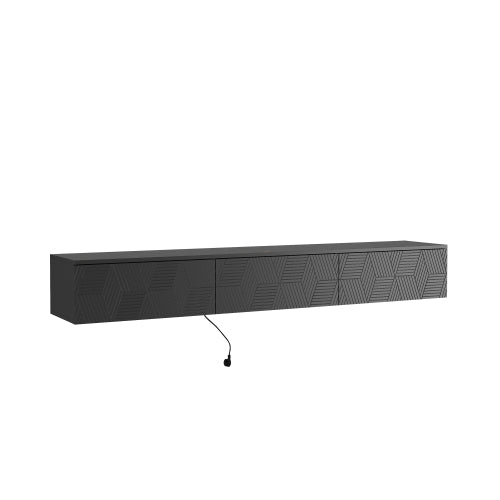 67 Inch Black Wall Floating LED TV Console 16 Color Ambient Light Wall Mount Media Cabinet for 65 Inch TV