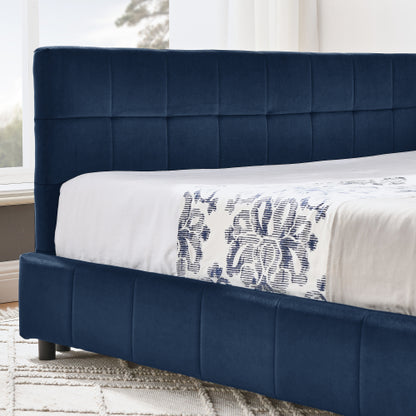 Full Size Upholstered Tufted  Bed Frame, Sofa Bed Frame with Comfortable Backrest and Armrests, Full Size Bed for Bedroom, Living Room,Velvet, Dark blue(80.5inch *59inch *30.5inch )