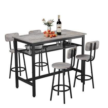 5-Piece Gray Counter Height Dining Set, MDF & Steel Table with 4 Stools, Space-Saving for Kitchen & Bar