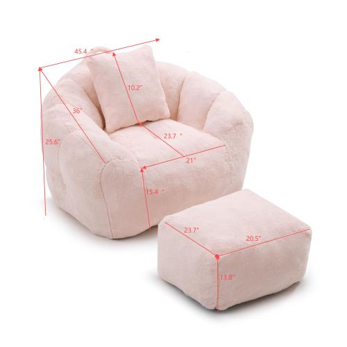 Oversized Shell-Shaped Faux-Fur Giant Bean Bag Chair with Matching Footstool