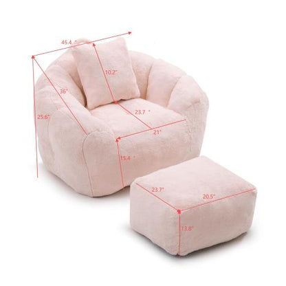Oversized Shell-Shaped Faux-Fur Giant Bean Bag Chair with Matching Footstool