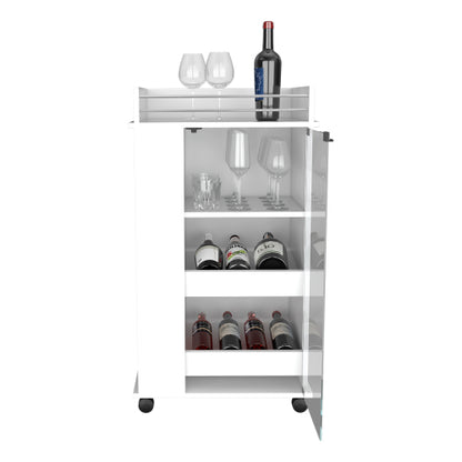 Bar Cart with Casters, Glass Door and 2-Side Shelf