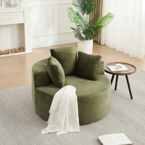 43-Inch Round Corduroy Single Lounge Chair with 3 Pillows, Non-Slip Base Compressed Shipping for Bedroom Game-Room Living-Room