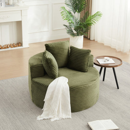 43-Inch Round Corduroy Single Lounge Chair with 3 Pillows, Non-Slip Base Compressed Shipping for Bedroom Game-Room Living-Room