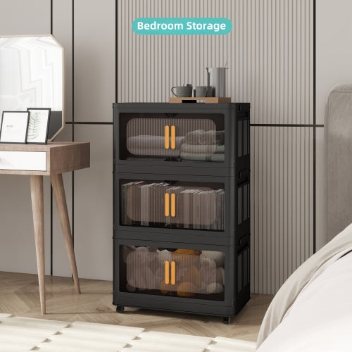 Folding Storage Cabinet with Wheels 5 Tier Collapsible Organizer Black