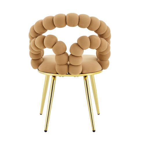 2 Pack Modern Velvet Dining Chairs, Bubble Padded Back Accent Chairs with Gold Metal Legs