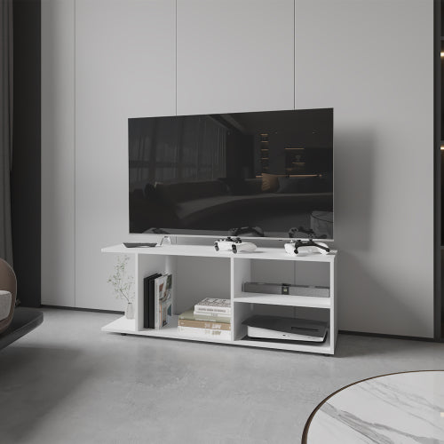 White Compact Barton Entertainment Center with Multi Storage Shelves for Living Room