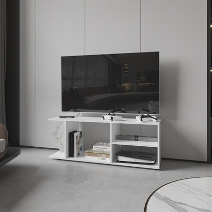 White Compact Barton Entertainment Center with Multi Storage Shelves for Living Room