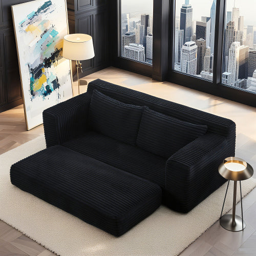 56 inch  Black Memory-Foam Compression Convertible Corduroy Loveseat, No Assembly