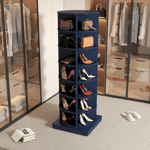 Blue 7-Layer 360 Degree Rotating Shoe Cabinet Large Capacity Family Space Saving Multi-Functional Shoe Storage Rack
