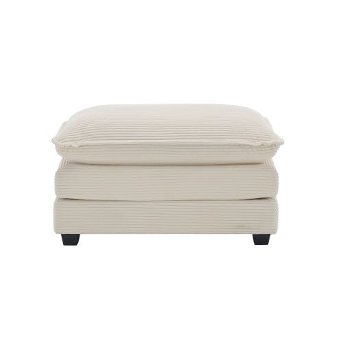 Beige Corduroy Ottoman Footstool, Matching Accessory for 2/3/4 Seater Sofas, Retro Upholstered Accent Stool