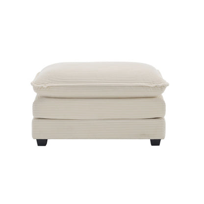 Beige Corduroy Ottoman Footstool, Matching Accessory for 2/3/4 Seater Sofas, Retro Upholstered Accent Stool