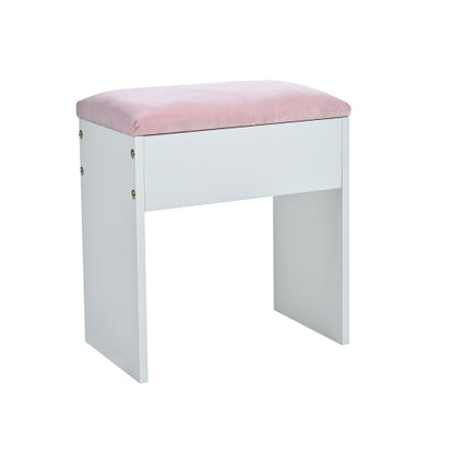 Vanity Desk with Glass Top and 11 Hollywood Bulbs, 3 Color Lighting Modes, Makeup Vanity with Pink Finish Drawers & Shelves, White Vanity Table with Stool for Bedroom