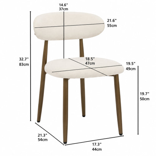 Modern Fabric Upholstered Metal Dining Side Chairs with Foot Pegs, Set of 2, Beige