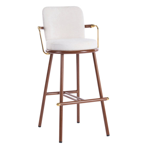 Indoor Upholstered Bar Stool with Metal Frame, Walnut Finished and Beige Upholstery, Set of 2