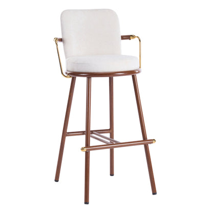 Indoor Upholstered Bar Stool with Metal Frame, Walnut Finished and Beige Upholstery, Set of 2