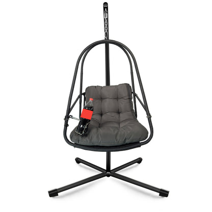 Swing Egg Chair with Stand Indoor Outdoor Wicker Rattan Patio Basket Hanging Chair with C Type bracket