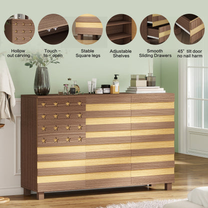 Hand Carved Buffet Sideboard Cabinet with Adjustable Shelves