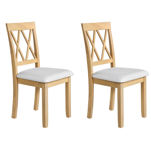 Dining Chairs Set of 4, Natural Upholstered Fabric Chairs with Solid Wood Legs