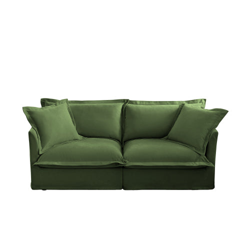 Green Slipcovered Chenille Deep-Seat 2-Seat Sofa,Removable Cover