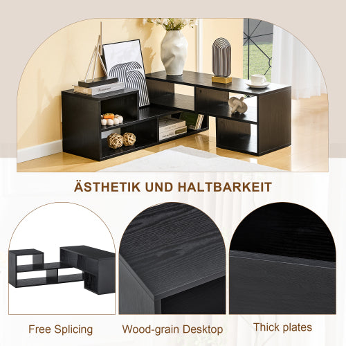 Adjustable Freestyle Modular Black TV Console Multi Compartment Open Storage Entertainment Center