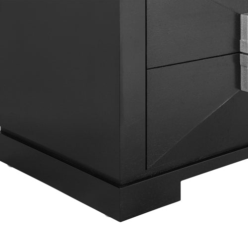 Mid-Century Modern Nightstand, 2 Drawers Wide Sofa Side Table,Wood Diamond Shaped End Table with Storage,Closet with Heavy Duty Base,Small Bedside Table for Bedroom,Living Room,Entrance,Black