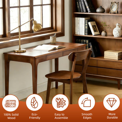 Solid Wood Dining Chairs with Curved Backs and Adjustable Feet, Set of 2, Walnut