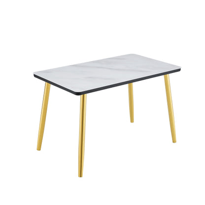 47.3 Inch Marble Tempered Glass Dining Table with Gold Tapered Metal Legs