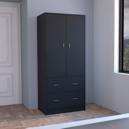 2-Doors 2-Drawers Armoire Black