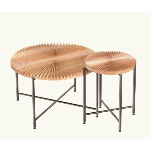 2-Piece Radial Pattern Cylindrical Table Set, Red Cedar-Brown