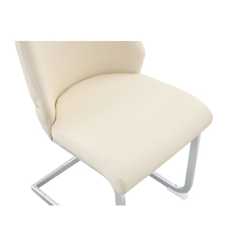 Set of 2 Off White PU Mesh Texture High Back Dining Chairs, Silver Back Ring Chrome Pull Handle Solid Iron Frame