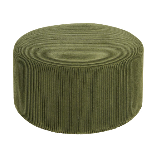 30.5 Inch Olive Green Corduroy Round Ottoman, Upholstered Modular Footrest with Spring & Foam Cushion Support