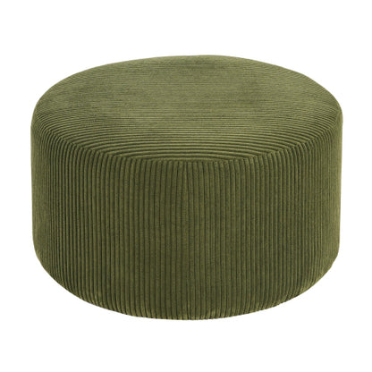 30.5 Inch Olive Green Corduroy Round Ottoman, Upholstered Modular Footrest with Spring & Foam Cushion Support