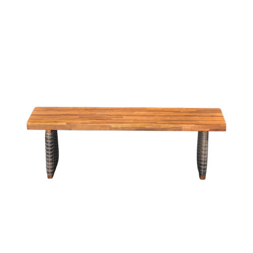 Outdoor 1pcs Acacia Wood Bench,Teak Finish+ Grey Wicker