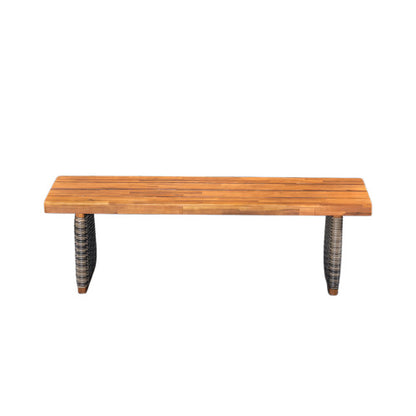 Outdoor 1pcs Acacia Wood Bench,Teak Finish+ Grey Wicker